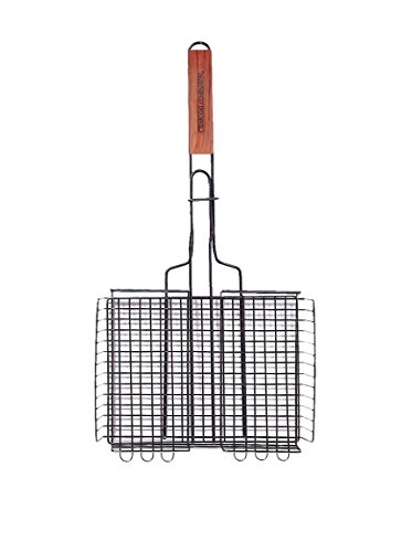 Charcoal Companion Non-Stick Rectangle Grilling Basket with Rosewood Handle