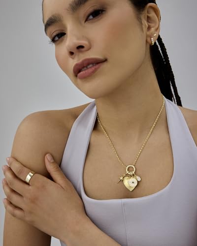 PAVOI 14K Gold Plated Cluster Toggle Pendant Heart Charm Necklace for Women - Chain Heart, Star, Gemstone Evil Eye, Teardrop Cubic Zirconia Pendant Gold Charms Necklaces4