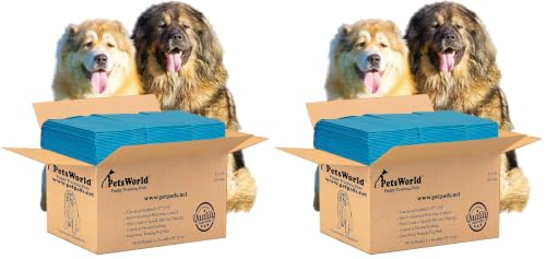 Image of PetsWorld Enormous Dog Pee Pads 37 inchx54 inch 25 Count - XXXL Pet Pee Pads for Giant Dogs & Pets, Heavy Duty Leak-Proof Dog Training Pads, Super Absorbent Quick-Dry Potty Pads with Adhesive Tabs (Pack of 2)