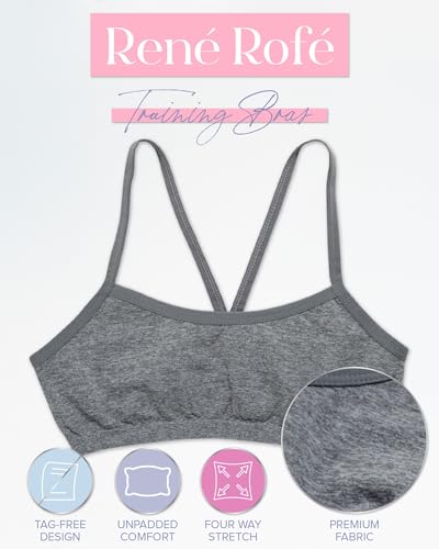 Rene Rofe Girls' Training Bra - 6 Pack 4-Way Stretch Spaghetti Strap Unpadded Bralette Starter Bras for Girls (7-14)2