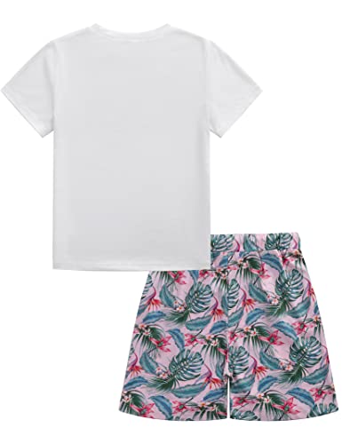 Image of GERU Boy Shorts Sets Hawaiian Outfit Kid Leaves Floral Short Sleeve Shirt Top+shorts Suits