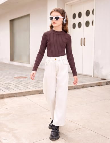 Image of Arshiner Girls Half Turtleneck Long Sleeve Knit Slim Sweater Pullover Tops