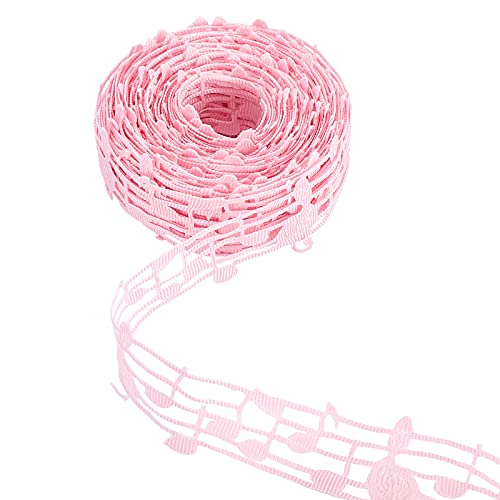PH PandaHall 10 Yards 29mm Hollow Music Note Ribbon Polyester Clothing Trim Accessories for Scrapbooking DIY Gift Wrapping Decoration, Pink