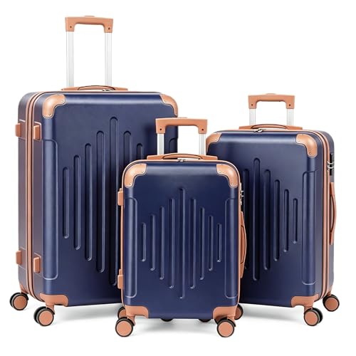 Karl home Luggage Set 3 Piece Hard Shell ABS Suitcase 20/24/28 Navy Blue