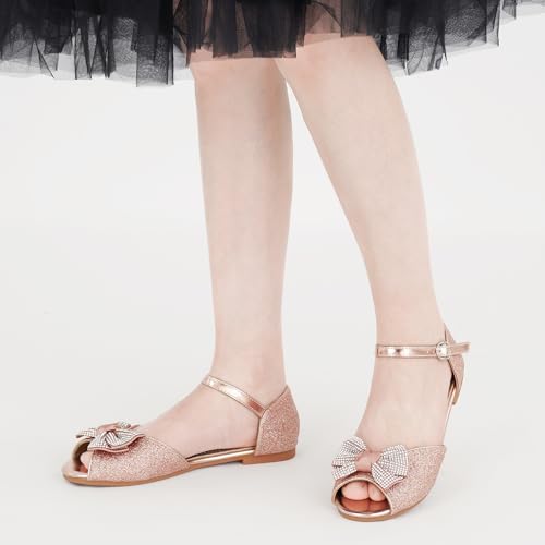 Image of Aomigoct Girls Dress Shoes Sandals : Gold 6 Big Kid Glitter Princess Flats for Birthday Wedding Party - Little Kid School Walking Shoe