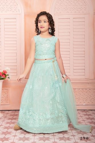 Shri Balaji Silk & Cotton Saree Emporium Trendy Ocean Net Girls Indian Festival Thread Work Kids Lehenga Choli 58282