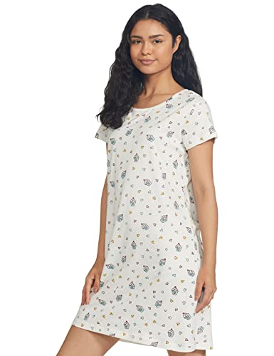 Image of Longies Women's Knee Length Knit Cotton Nighty Regular Nightgown (LGLKNWWV001 Off white014 M)