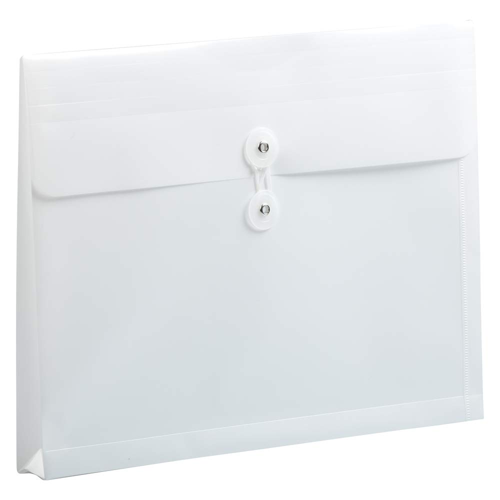 JAM Paper Plastic Envelopes with Button & String Tie Closure for Paper Storage - Letter Booklet - 9 3/4 x 13 - White - 12/Pack