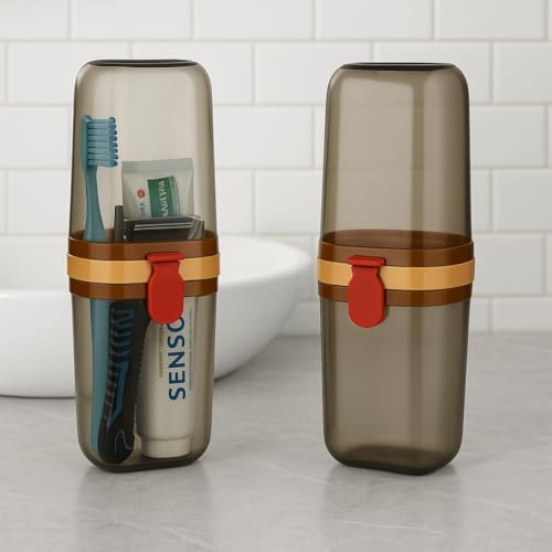 Image of STEFFAN Toothbrush Holder for Bathroom (Pack of 2) | Wall Mounted Toothbrush & Toothpaste Holder | Self Adhesive Bathroom Organizer | Multipurpose Brush Stand | Square Storage Rack for Accessories