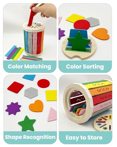 Image of Wooden Sorting Toys Montessori Color & Shape Sorter Preschool Learning Activities Fine Motor Skills Sensory Toys for Toddlers 2-5 Birthday Gifts for Boys and Girls (Colorful-Round)