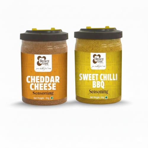 Image of Browntree Popcorn Seasoning Powder Combo Pack-Cheddar Cheese + Sweet Chilli BBQ-100g(Each Pack 50g) |Movie Style Popcorn Seasoning Powder|Cheesy & Smoky Flavours |Perfect for Fries &Snacks