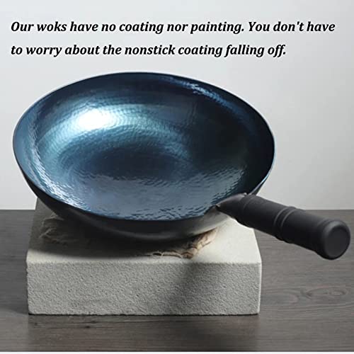 Wok de hierro martillado a mano 30 cm con tapa de madera miniatura 3