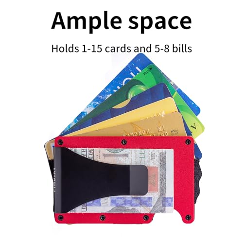 Image of Minimalist Wallet for Men, Slim Metal RFID Blocking Wallet Credit Card Holder Money Clip & Cash Strap, Scratch-Resistant Holds 15 Cards,Ideal Gift for Men | Matt Red