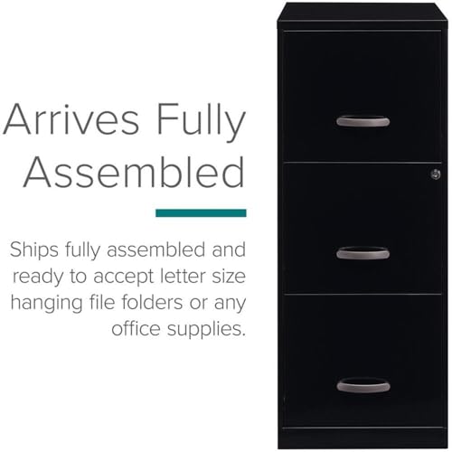BOWERY HILL 3 Drawers 35.5" Vertical Black Metal Filing Cabinet Lockable Pre-Assembled Stationary Letter Size for Home, Office - Thumbnail 6