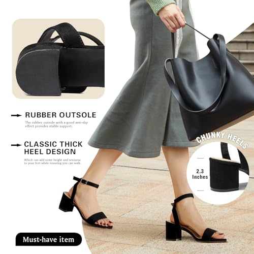 Image of Women's Chunky Low Heels 2.3IN Open Toe and Ankle Strap Nude Black Heel For Women Ankle Strap Short Sandals Wedding Party Comfort Dress Shoes