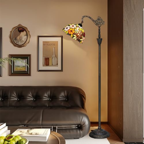 Image of Tiffany Floor Lamp 12 Inch Stained Glass Lamp Purple Retro Handcrafted Adjustable Reading Lamp Suitable For Bedside Bedroom Living Room Office Tiffany Style Antique Home Decoration Art (Grape Flower)