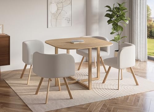 DecoInParis Ensemble Table + 4 chaises encastrables FLEN (Beige)