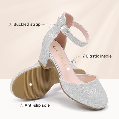 Image of LAURMOSA Girls Dress Shoes Closed Toe Pumps High Heels for Little Big Kid