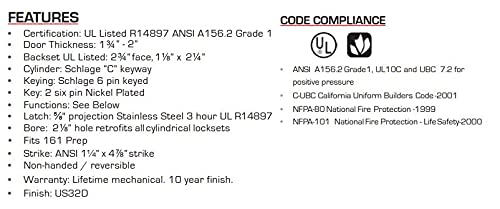Taco Dl-Hvb80-Us32D Dl-Hvb Series Trans Atlantic Heavy Duty Grade 1 Cylindrical Storeroom Function Knob In Satin Stainless Steel #TOP1
