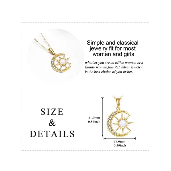 KECHO 14K Gold Moon Necklace for Women Real Yellow Gold Crescent Moon and Star Opal Pendant Necklace Jewelry Gifts for Girls Wife Daughter Girlfriend Mother - Image 6