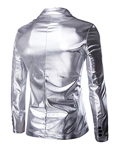 VSVO Men's Slim Fit Shiny Metallic Two Button Suit Jacket/Night Club Blazer2