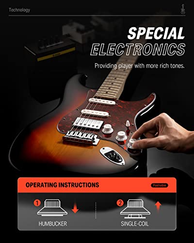 Image of Donner maple wood Electric Guitar, DST-152S 39 Electric Guitar Kit HSS Pickup Coil Split, Guitar Starter Pack for Adult Beginners with Amp, Bag, Accessories, Sunburst