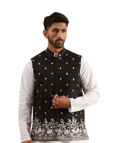 Image of SOJANYA (Since 1958 Men's Silk Blend Exquisite Daman Embroidered Nehru Jacket