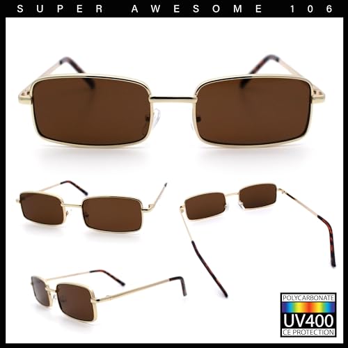 Image of SA106 Mens Retro Vintage Narrow Rectangular Metal Sunglasses