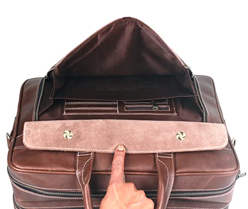 Handmade Vintage Genuine Leather Briefcase for Men 17 Inch Laptop Computer Case Business Travel Work Messenger Cross Body Shoulder Bags, Brown Leather Bag for men 7