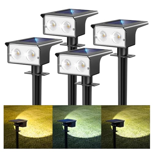 btfarm 4 Pack Solar Lights Outdoor Garden 3000K/4500K/6000K Solar Spot Lights 3 Modes IP65 Waterproof Garden Spotlights Solar Powered Auto ON/Off for Yard Driveway Pathway Landscape Lawn