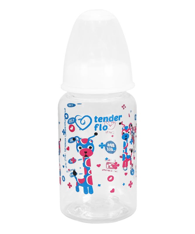 tender flo Ultra Clear Giraffe 150ml Baby Feeding Bottle | Perfect for Newborns and Toddlers | Ideal for 0-5 Years | Comfortable Grip and Leak-Proof Design for Easy Feeding - White