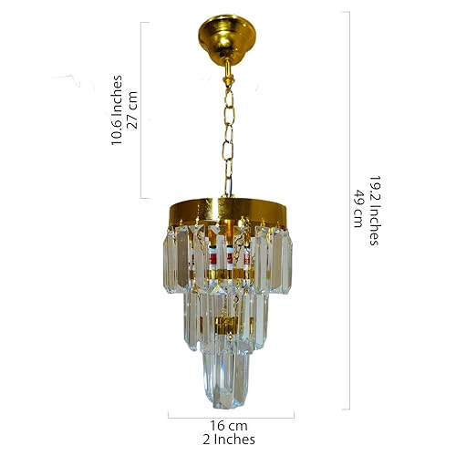 Image of Round 160mm Crystal Chandelier for Home Decor | Jhumar for Ceiling Decoration | Golden jhoomer for Home & Office | (LED Light Included)