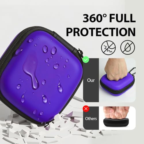Image of Square Earbud Case with Carabiner, Portable Small Carrying Pouch for Wired /Wireless Earphones, EVA Travel Organizer Box for Charging Cables, USB Flash Drives, SD Cards, Purple