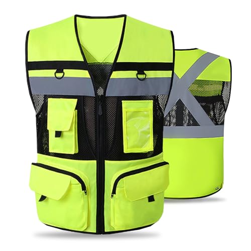 imagen de Chaleco de Seguridad Industrial Chalecos Reflejante con Bolsillo Multiusos y Bandas Reflectantes Amarillo-L