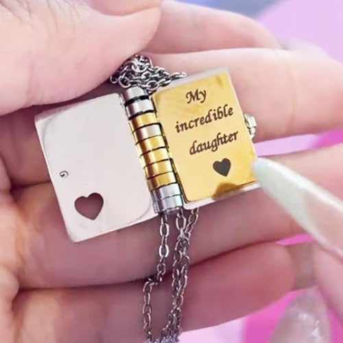 My Little Star Book Necklace, My Incredible Daughter Book Necklace, 18k Gold Plated Openable Necklaces with 6 Pages of Engraved Information, A letter for My Daughter Jewelry of Love4
