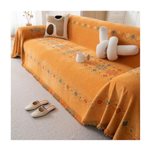 Orange reversible fringed chenille sofa throw cover color option