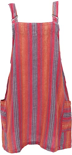 GURU SHOP Gestreifter Boho Latzrock, Trägerkleid, Latzkleid - Rot/orange, Damen, Baumwolle, Size:XL