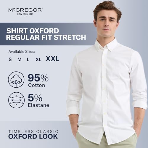MCGREGOR Luxury Men's Oxford Dress Shirt – Button Down Long Sleeve, Regular Fit, Stretch, Casual & Business4