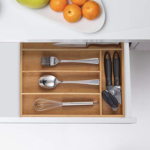 Relaxdays Cutlery Tray, 5 Compartments, Bamboo, 5 x 30 x 34 cm, Kitchen Drawer Insert for Silverware & Utensils, Natural - Image 2