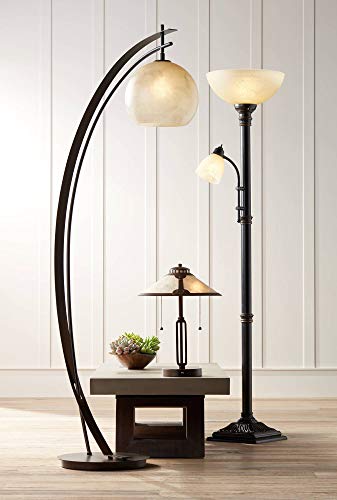 Regency Hill F12065-B Garver Traditional Torchiere Floor Lamp 2-Light Adjustable Gooseneck Arm 72.5 Inch Tall Oiled Rubbed Bronze Amber Glass Shades thumb #6
