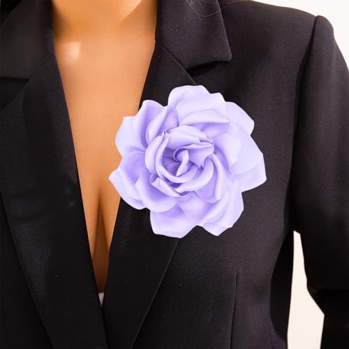 Image of Flower Brooch Pins for Women 5.5in Lapel Pins Large Rose Floral Brooches Dainty Satin Fabric Brooches Rose Flower Hair Clips Wedding Party Dance Clothes Accessories Jewelry