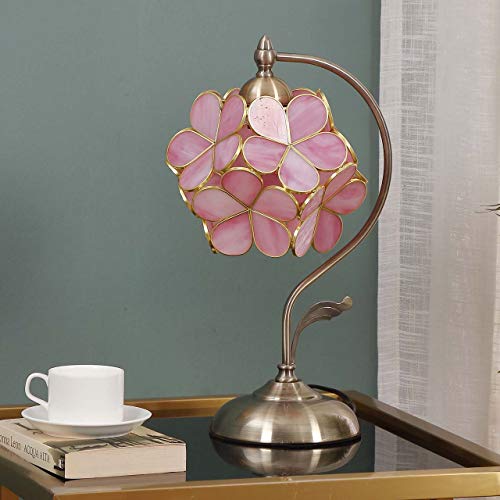 Bieye PETALTABLE L10732 Tiffany Style Stained Glass Flower Petal Table Lamp With Brass Base For Home Décor thumb #2