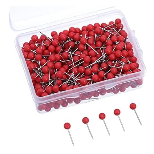 300 Stück Karte Nagel Pinnadeln Markierungsstifte Rundkopfstifte Stecknadeln 1/8 Zoll Kleine Größe Rot