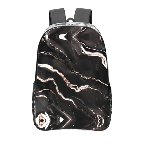 Sac à dos transparent imprimé marbre noir et or rose avec poches