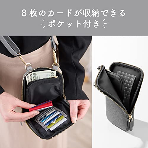 エレコム スマホショルダー スマホポーチ MAPOCHE Series 裏起毛 お財布一体型タイプ [お札/小銭/カード入れ付き] [iPhone 16e / 16 / 15 / 14 /SE3 など、6.7インチまでのスマートフォン対応] ダスティブラック P-MAP01BK