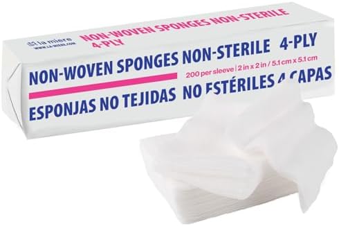LA MIERE Almohadillas de gasa de 2 x 2 pulgadas, paquete de 200, esponjas no tejidas de 4 capas no estériles, esponjas dentales y quirúrgicas multiusos, incluyendo botiquines de primeros auxilios e