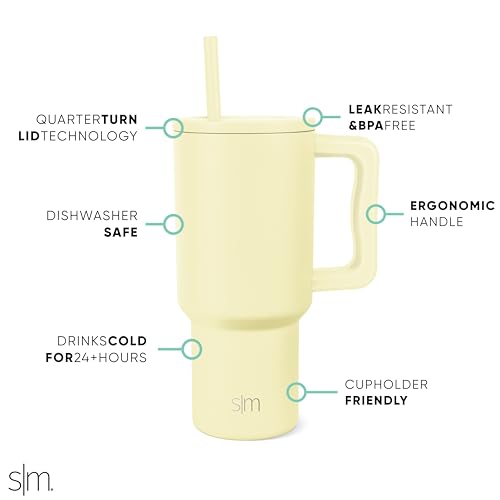 Image of Simple Modern 30 oz Trek Tumbler with Handle and Straw Lid | Cup Holder Friendly Insulated Stainless Steel Travel Mug | Buttercup (Pack of 12)