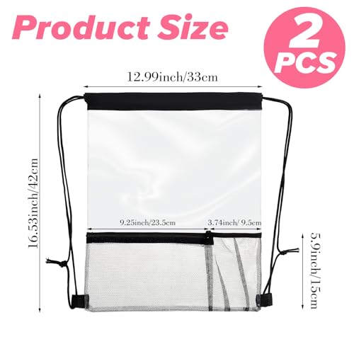 Bremorou Clear Drawstring Backpack 2 Pack Clear Drawstring Bag Stadium Approved See Through Transparent Pvc Backpack, Stadium Approved For Concerts Sports Travel And Work (Black)2