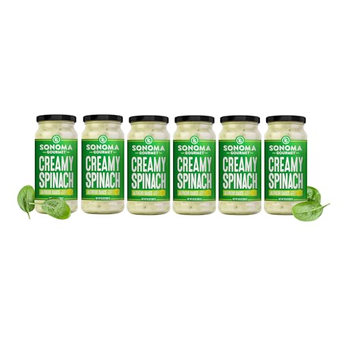 Sonoma Gourmet Spinach Alfredo Pasta Sauce | No Sugar Added | Made With Real Cream | 15.5 Ounce Jars (Pack of 6)