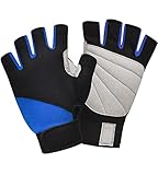 ChinFun Unisex Fishing Gloves Padded Palm Fingerless Kayaking Glove Men Women Water Ski, Canoeing, Windsurfing, Kiteboarding, Sailing Blue & Black XL